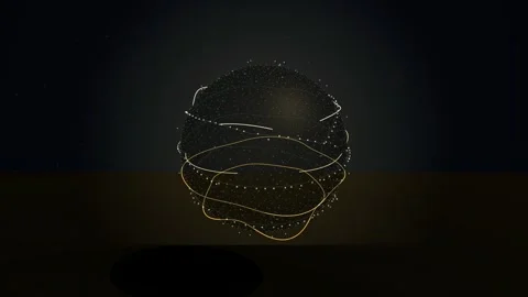 Abstract Golden Particle Sphere Rotating in Dark Space with Glowing Digital Stock Footage 344775430