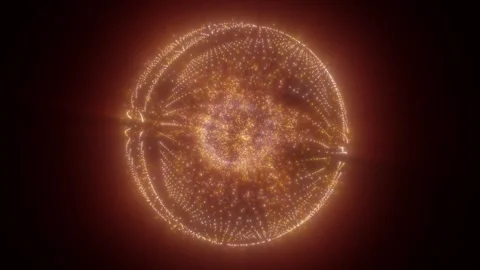Abstract golden particle sphere with sparkling dots and radiant light Stock Footage 334130285