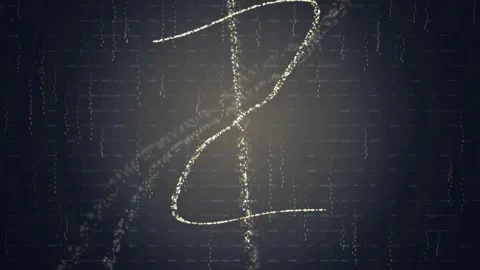 Abstract Golden Particle Stream Forming a Stylized Letter Z on a Dark Digital 库存影片 341831566