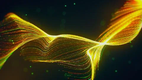 Abstract Golden Particle Wave Background with Futuristic Glowing Flow Design Stock Illustration