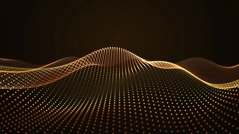 Abstract golden particles forming a dynamic wave in dark space. 4K Video stock 345111504