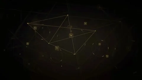 Abstract Golden Plexus Network Connection with Glowing Dots and Lines on Dark Stock Footage 339316204