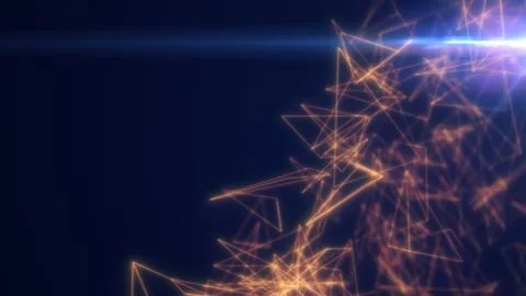Abstract golden polygonal network of glowing lines and nodes forming a futu.. Illustrazione stock