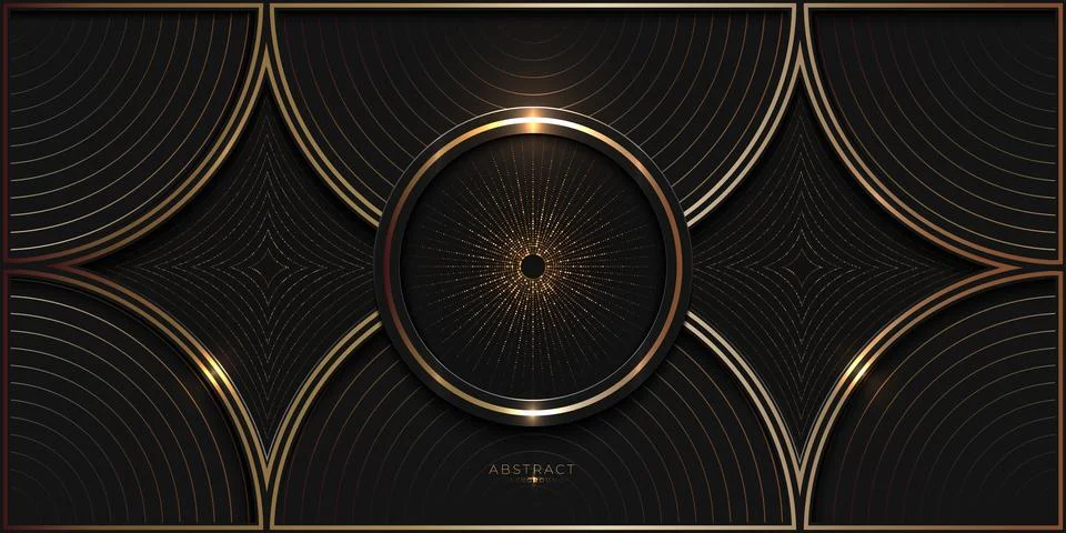 Abstract golden ring with light lines and gold halftones background Illustrazione stock