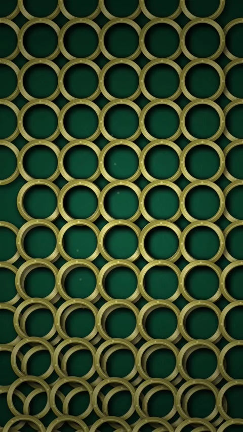 Abstract golden rings pattern on dark green background Stock Footage 347697642