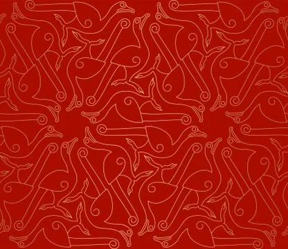 Abstract golden seamless pattern with birds Stock Illustration