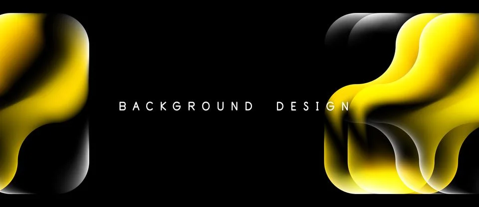 Abstract golden shapes float on black background. Modern design elements crea Stock Illustration