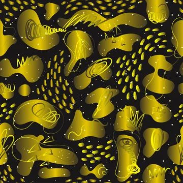 Abstract golden shapes seamless pattern background vector illustration set Stock Illustration