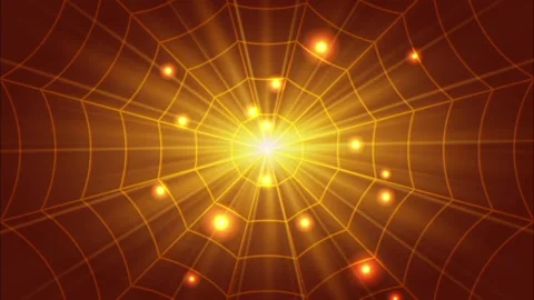 Abstract golden spider web animation background with glowing rays and particles. Stock Footage 340858726
