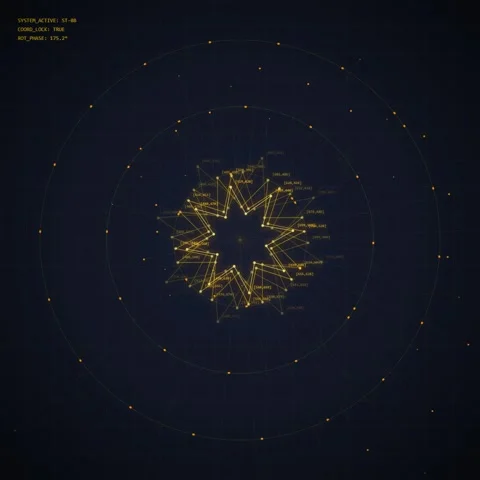 Abstract Golden Star Chart with Celestial Orbits and Data Points Stock Footage 348230506