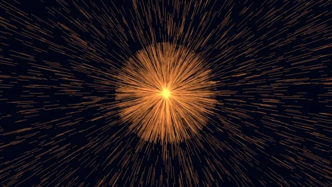 Abstract golden starburst explosion with light streaks on dark space background Stock Footage 330076528