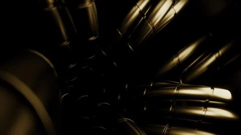 Abstract golden technological background. Design. Glowing tubes moving like Stock Illustration