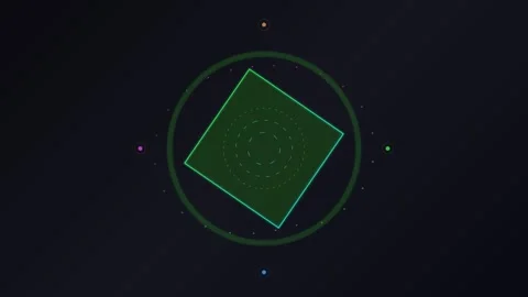 Abstract golden triangle enclosed within a circular frame on dark background Stock Footage 335146055