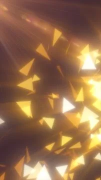 Abstract golden triangle particles glowing in warm light with lens flare, c.. イラスト素材