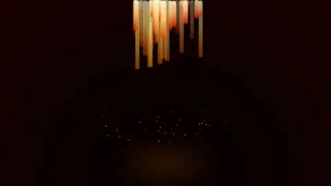 Abstract golden vertical light rays descending against a dark background Video stock 335117956