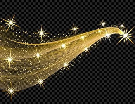 Abstract golden wave design element with shine effect on a dark background. S Stock Illustration