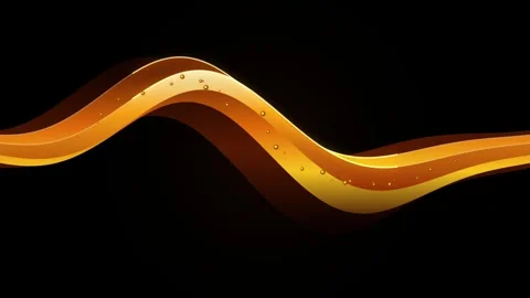 Abstract golden wave with flowing bubbles and smooth motion on black backgr.. Stock Footage 345896976