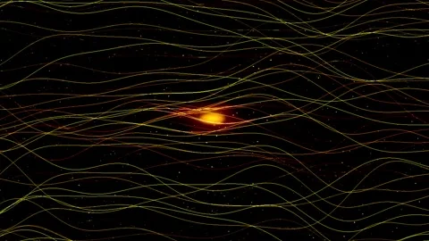 Abstract golden waves flowing with subtle light flare in darkness for digit.. Stock Footage 346578977