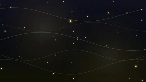 Abstract golden wavy lines and sparkling stars floating on a dark blue night Video stock 346204002