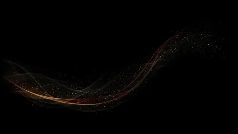 Abstract golden wavy lines elements with gold glitter isolated on black backg Stock Illustration