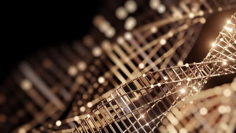 Abstract Golden Wireframe with Glowing Lights Stock Footage 297355759
