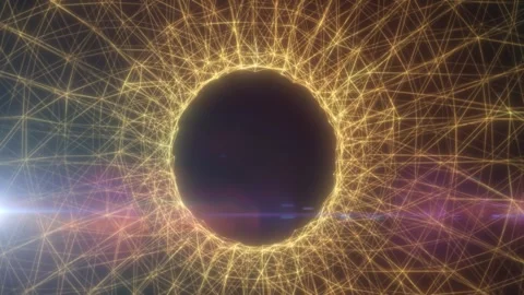 Abstract golden wireframe network forming a glowing circular portal with da.. Stock Footage 334672052