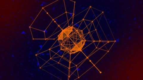 Abstract Golden Wireframe Plexus Object Space With Dots Lines And Triangles Stock Illustration