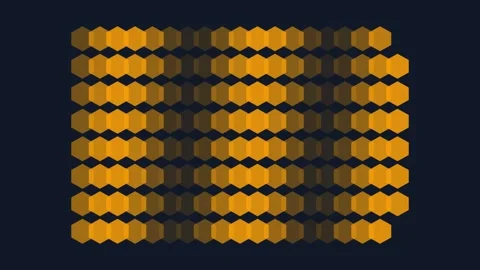 Abstract golden yellow hexagonal pattern arranged on a dark blue background Video stock 335117786