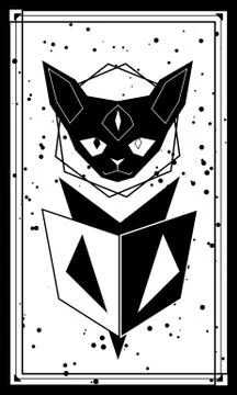 Abstract gothic cat with book in polygonal style Stock Illustration