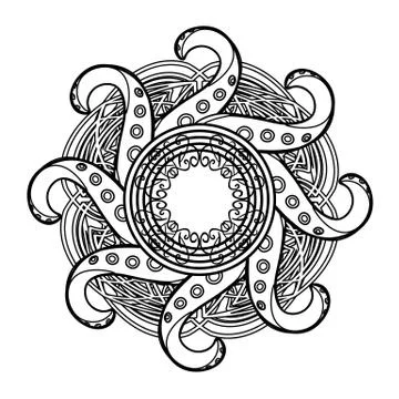 Abstract gothic mandala with celtic tracery and octopus tentacles Stock Illustration