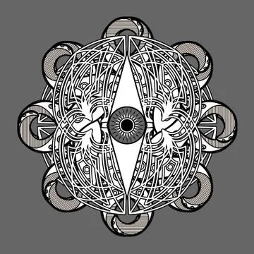 Abstract gothic symbol with vertical eye and crossed tentacles Stock Illustration