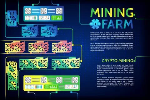 Abstract gpu video cards farm. IT hardware. Stock Illustration