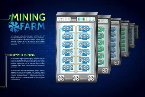 Abstract gpu video cards farm. IT hardware. Stock Illustration
