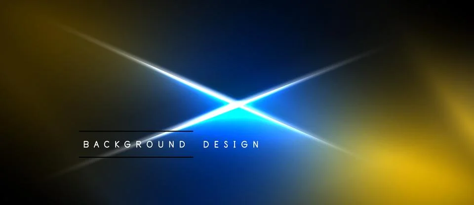 Abstract gradient background. Bright blue light flares intersect. Gold, navy Stock-Illustration
