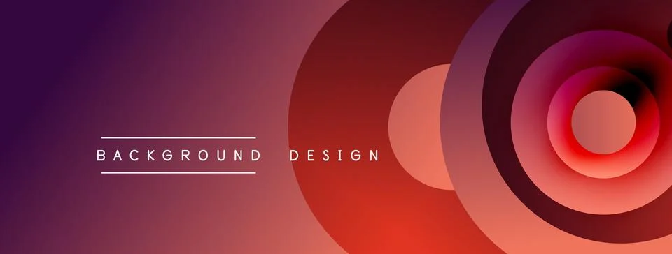 Abstract gradient background features concentric circles. Purple, orange, red Ilustración de archivo
