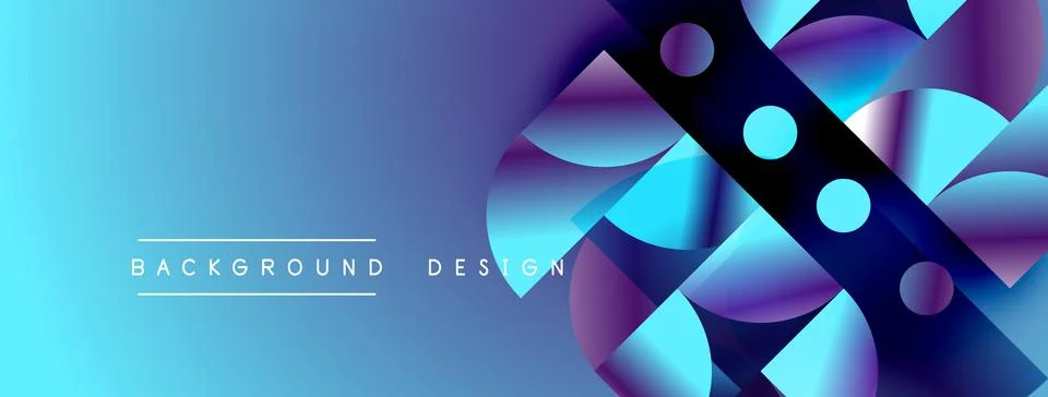 Abstract gradient background features geometric shapes, circles, triangles. Stockillustratie