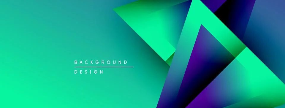 Abstract gradient background features overlapping triangles. Vivid turquoise, Illustrazione stock
