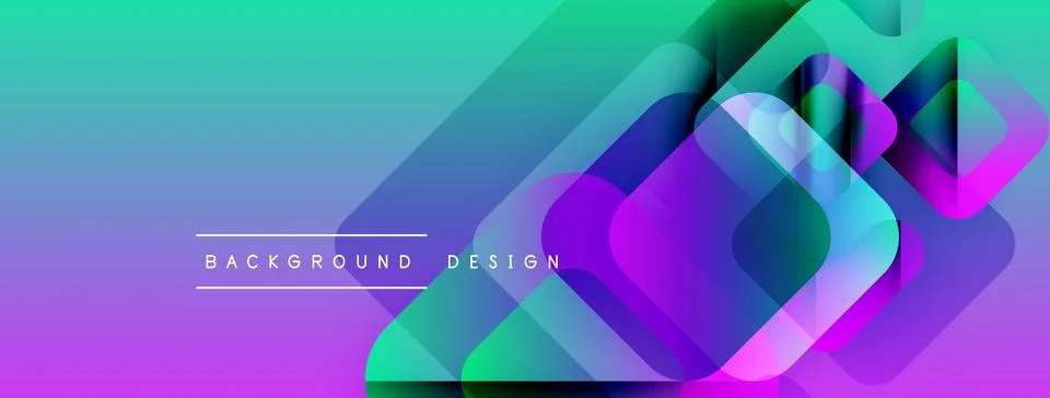 Abstract gradient background features overlapping squares. Vibrant colors blend Stock Illustration