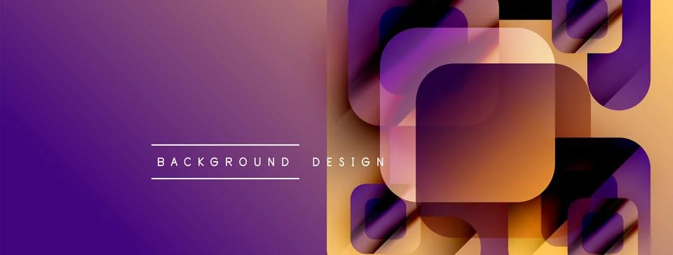 Abstract gradient background features overlapping squares. Purple, orange hues Illustrazione stock