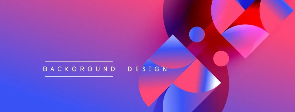Abstract gradient background features overlapping circles, triangles. Vibrant 스톡 일러스트
