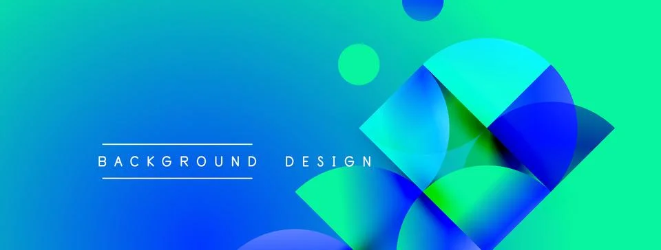 Abstract gradient background features overlapping circles, vibrant blues, g.. Illustrazione stock