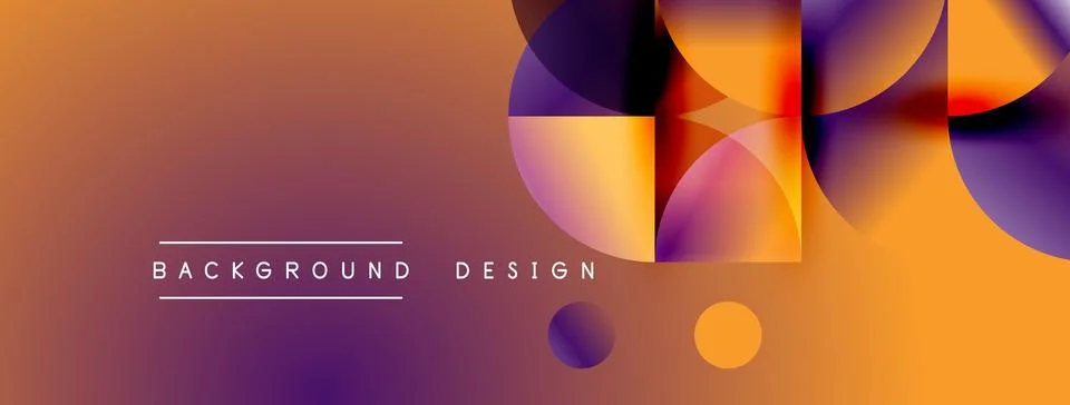 Abstract gradient background. Overlapping circles, squares create dynamic v.. Illustrazione stock