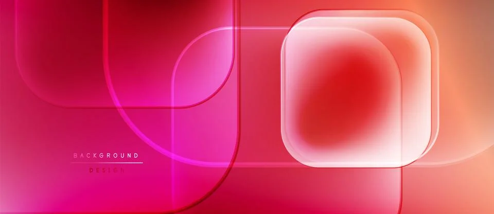 Abstract gradient background. Pink, red hues blend with rounded squares, lines. Stock Illustration