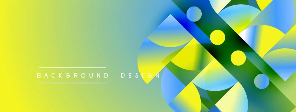 Abstract gradient background. Yellow, green, blue shapes overlap creating Illustrazione stock