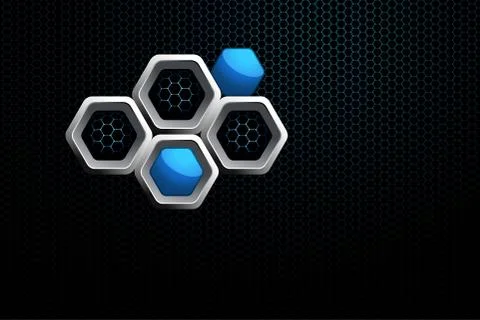 Abstract gradient black and white mesh background with hexagon blue and gray  Stock Illustration