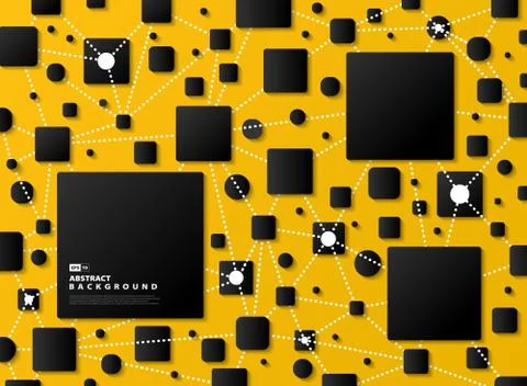 Abstract gradient black geometric on yellow tech background. Stock Illustration