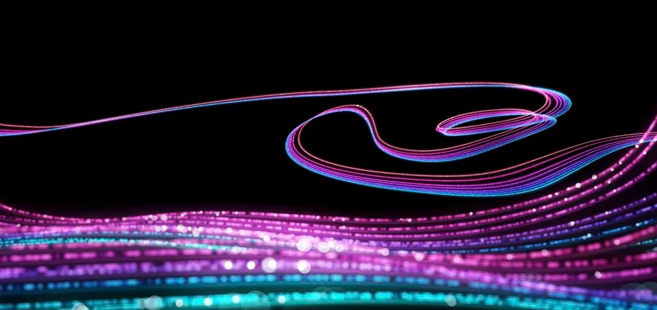 Abstract gradient blue and red glowing light trail flow Stock Illustration