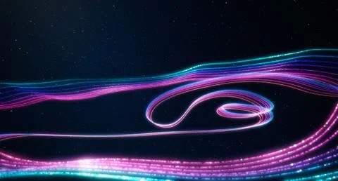 Abstract gradient blue and red glowing light trail flow surrounding Stock Photos