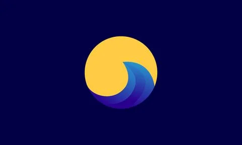 Abstract gradient blue wave with circle sunset logo design vector icon symb.. Stock Illustration
