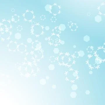 Abstract gradient blue winter background with glow, hexagon shapes and snowfl Stock Illustration